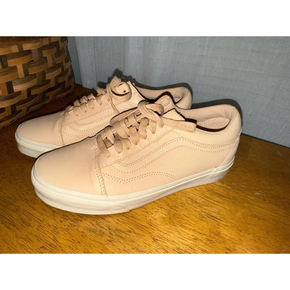 Vans Old Skool Veggie Tan Leather Sneakers Peach Beige Womens 8.5 Mens 7.0